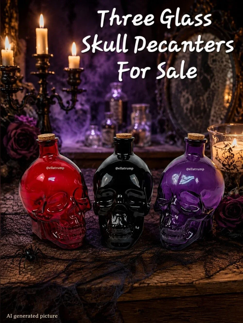 Glass Skull Bottle Apothecary Jar Vodka Decanters Set Of 3
